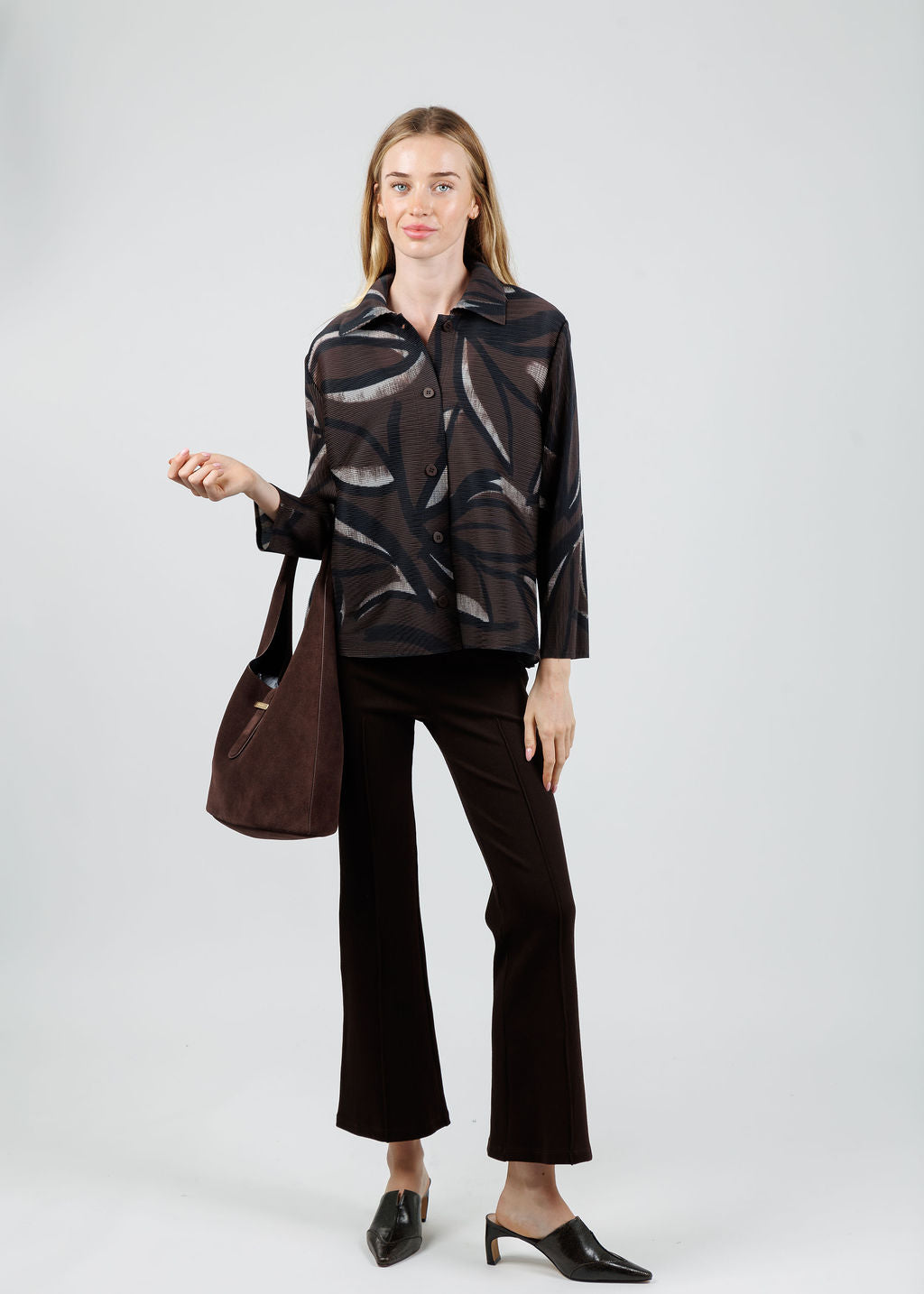 Olivia by Habitat Parisian Pleat Night Out Jacket in Chocolate available at Barbara Katz