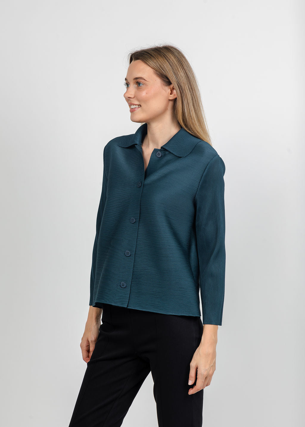 Olivia by Habitat Parisian Pleats Night Out Jacket in Spruce available at Barbara Katz