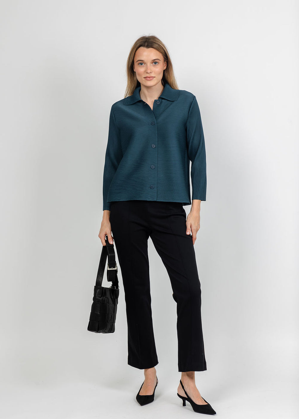 Olivia by Habitat Parisian Pleats Night Out Jacket in Spruce available at Barbara Katz