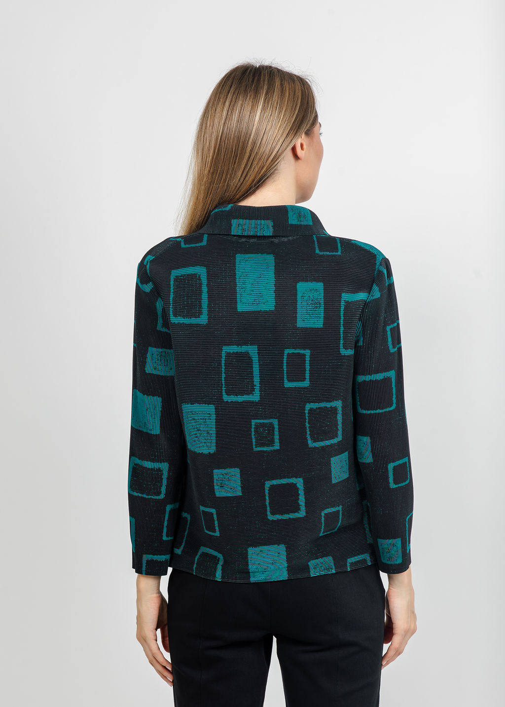 Olivia by Habitat Parisian Pleats Print Night Out Jacket in Teal available at Barbara Katz