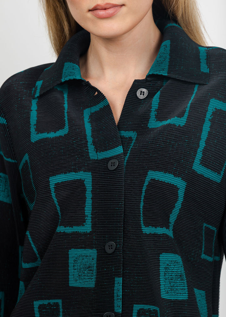 Olivia by Habitat Parisian Pleats Print Night Out Jacket in Teal available at Barbara Katz