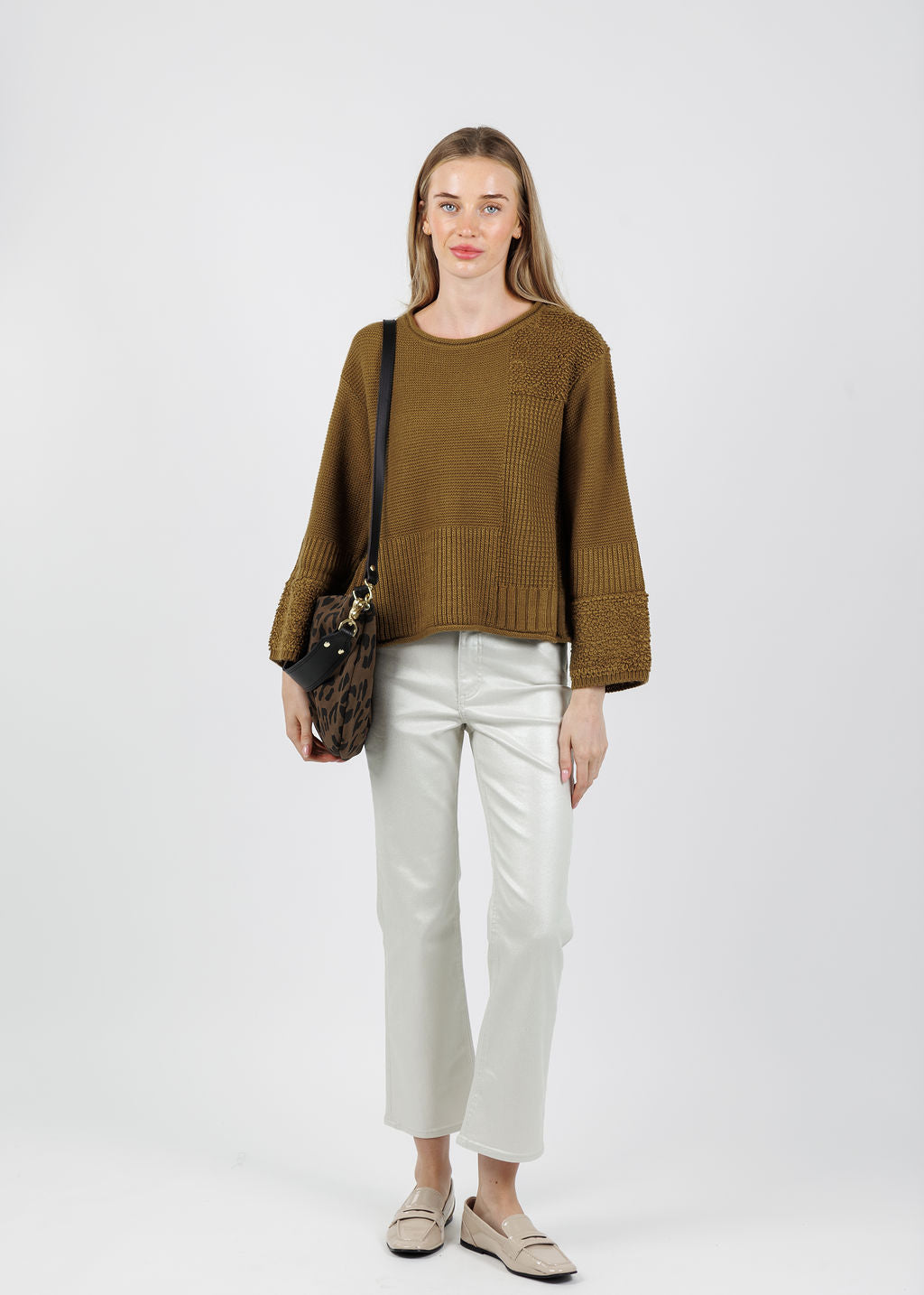 Olivia by Habitat Plush Texture Block Sweater in Nutria available at Barbara Katz