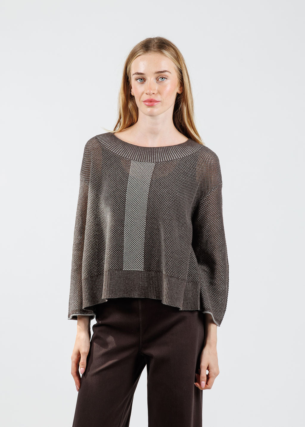 Olivia by Habitat Reversible Mesh Stitch Go To Topper in Chocolate available at Barbara Katz