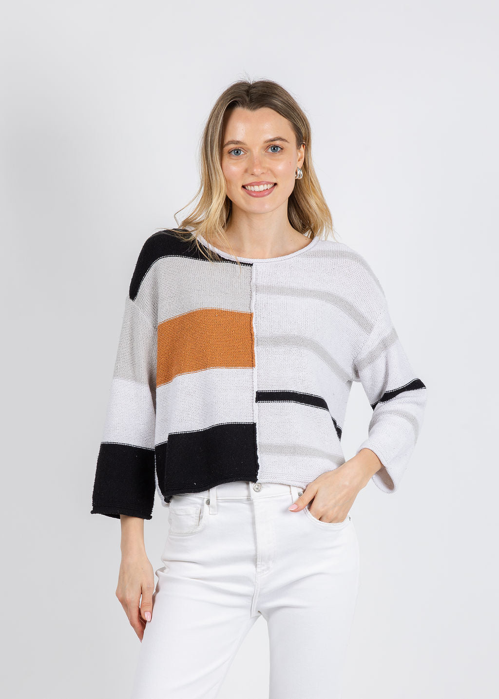 Olivia by Habitat Split Stripes Sweater in Black available at Barbara Katz