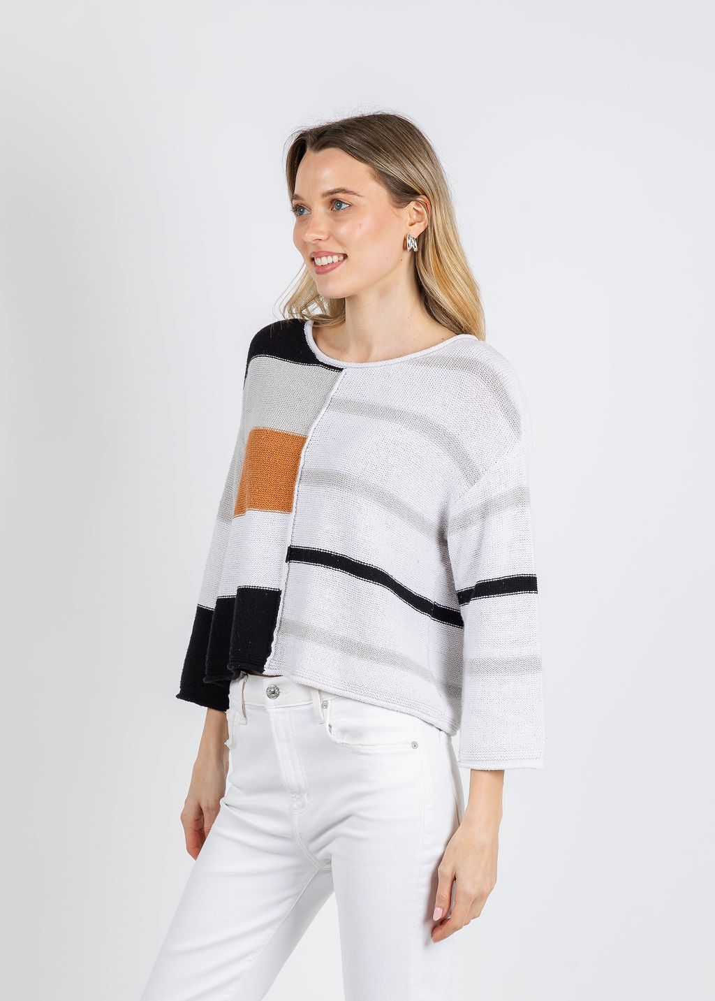 Olivia by Habitat Split Stripes Sweater in Black available at Barbara Katz