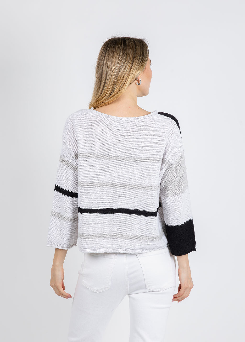 Olivia by Habitat Split Stripes Sweater in Black available at Barbara Katz