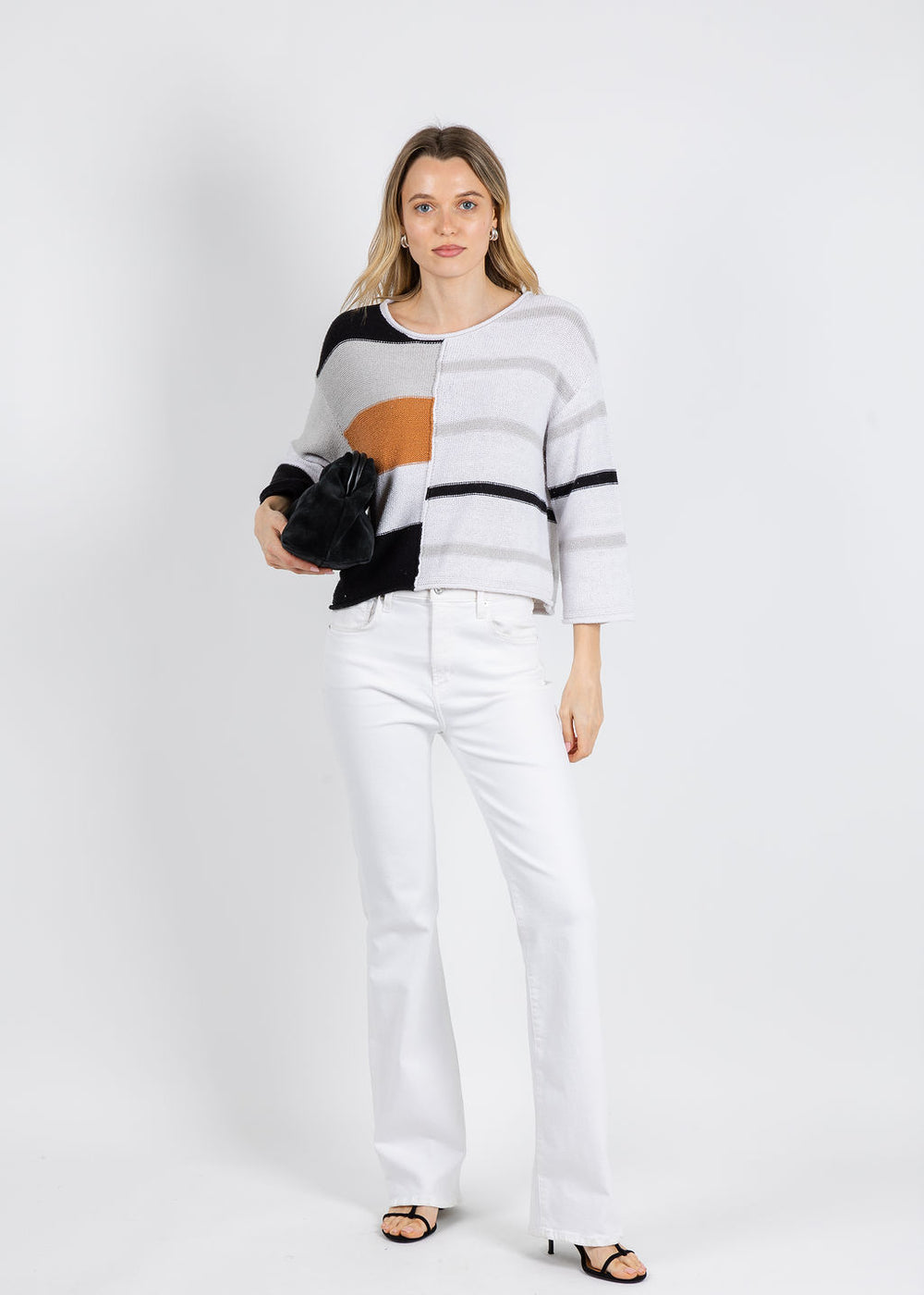 Olivia by Habitat Split Stripes Sweater in Black available at Barbara Katz