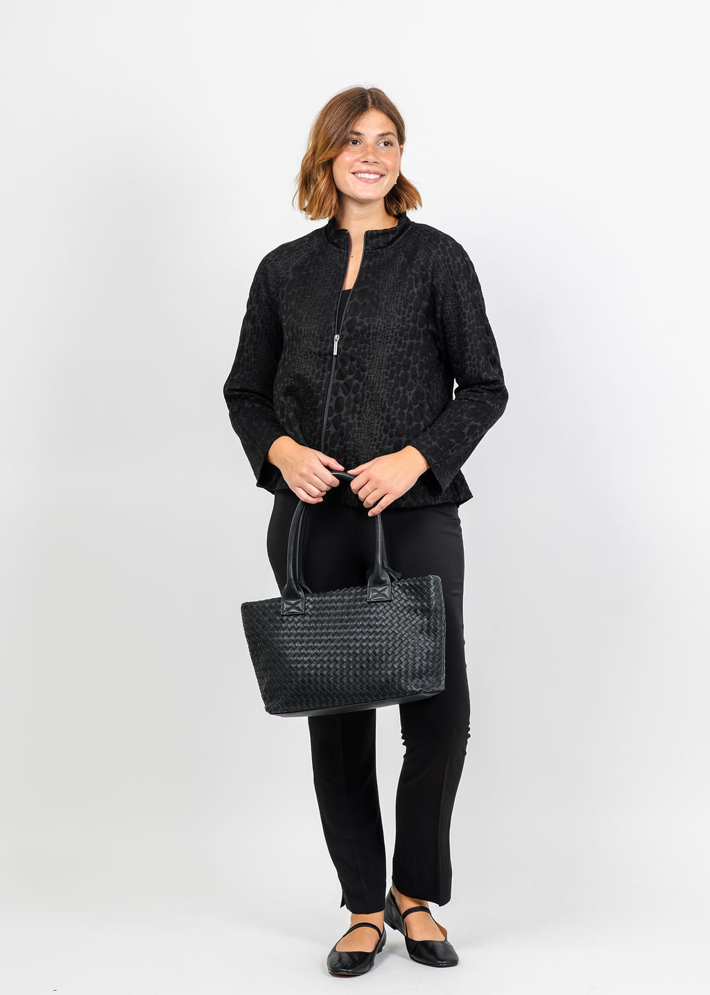 Olivia by Habitat Wild at Heart Raglan Jacket in Black paired with Peace of Cloth Annie Excursion Twill Pant in Black available at Barbara Katz