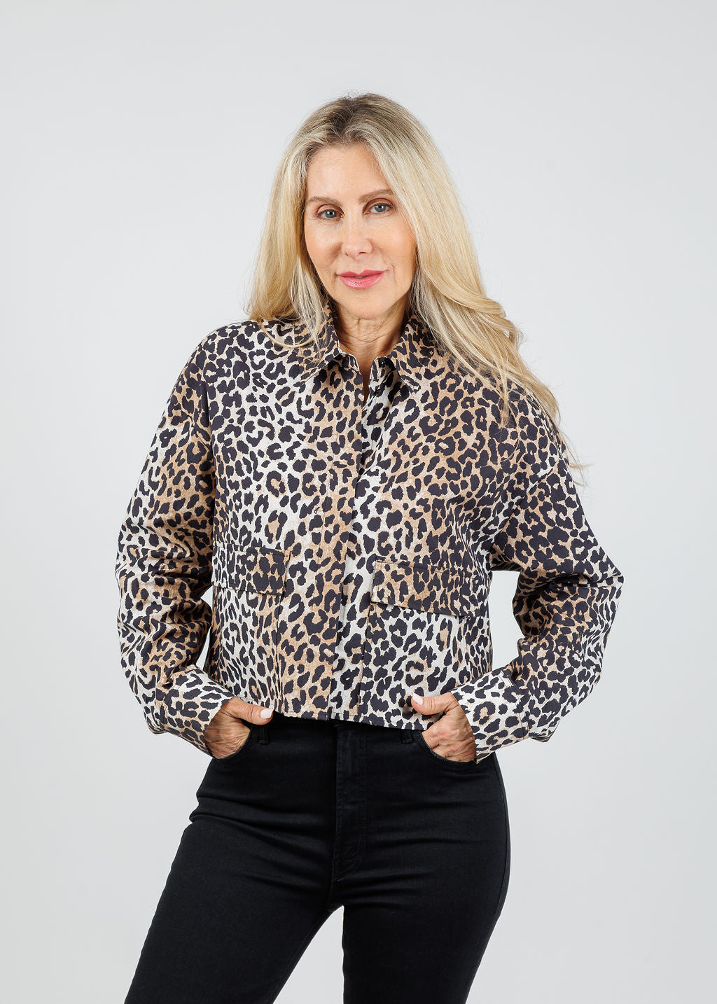 Oui Leopard Crop Blouse available at Barbara Katz