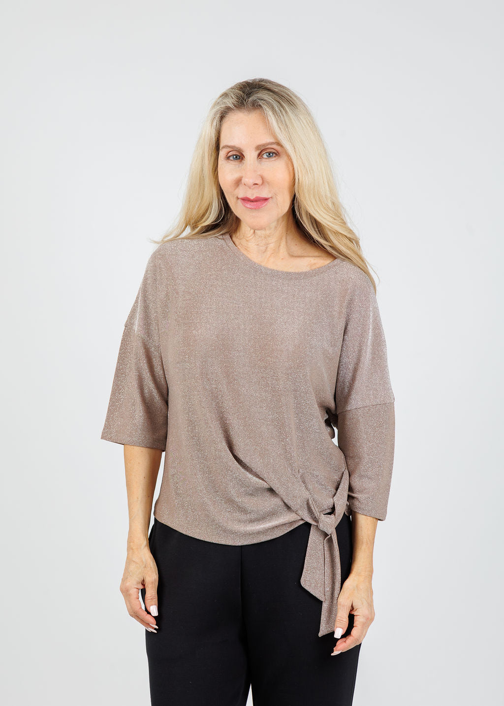 Oui Lurex Tie Top in Salty Caramel available at Barbara Katz