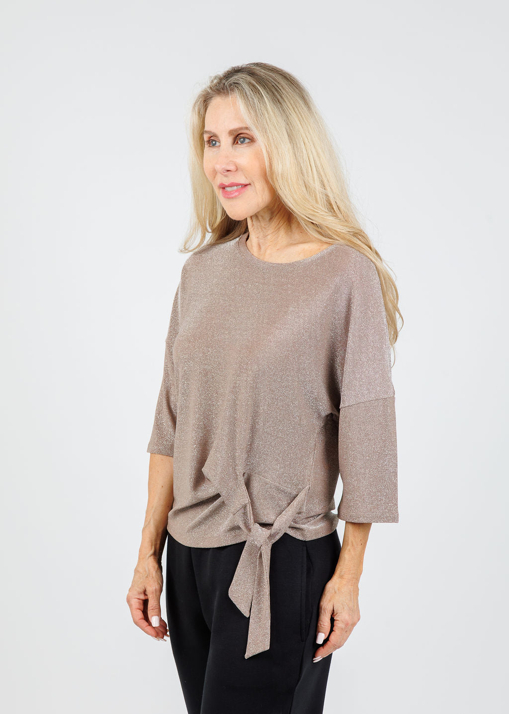 Oui Lurex Tie Top in Salty Caramel available at Barbara Katz