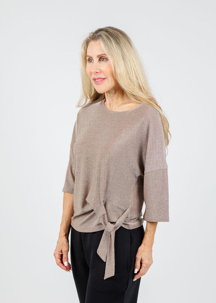 Oui Lurex Tie Top in Salty Caramel available at Barbara Katz