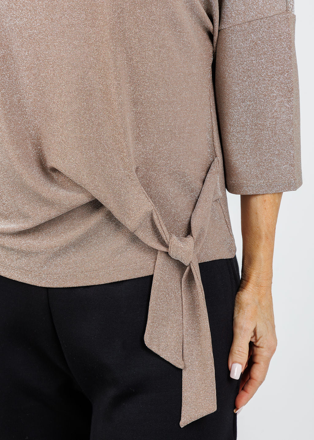 Oui Lurex Tie Top in Salty Caramel available at Barbara Katz