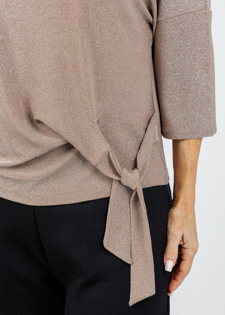 Oui Lurex Tie Top in Salty Caramel available at Barbara Katz