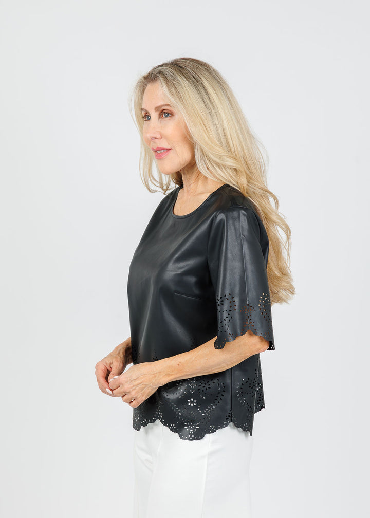 Oui Vegan Leather Top in Black available at Barbara Katz
