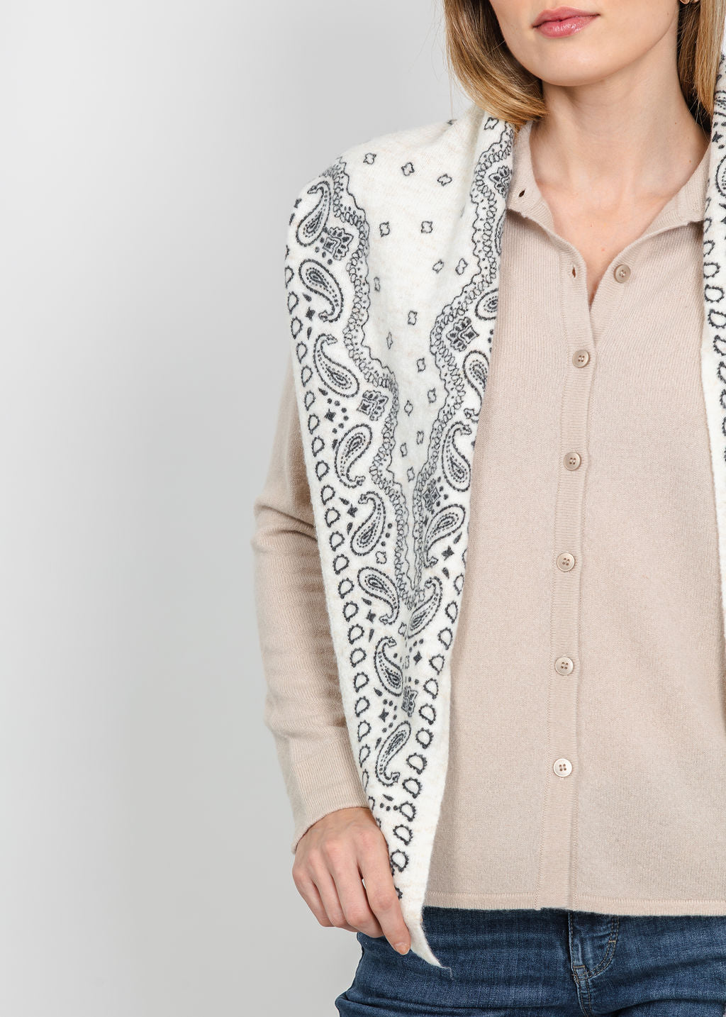 Oui Bandana Triangle Scarf in Off White available at Barbara Katz