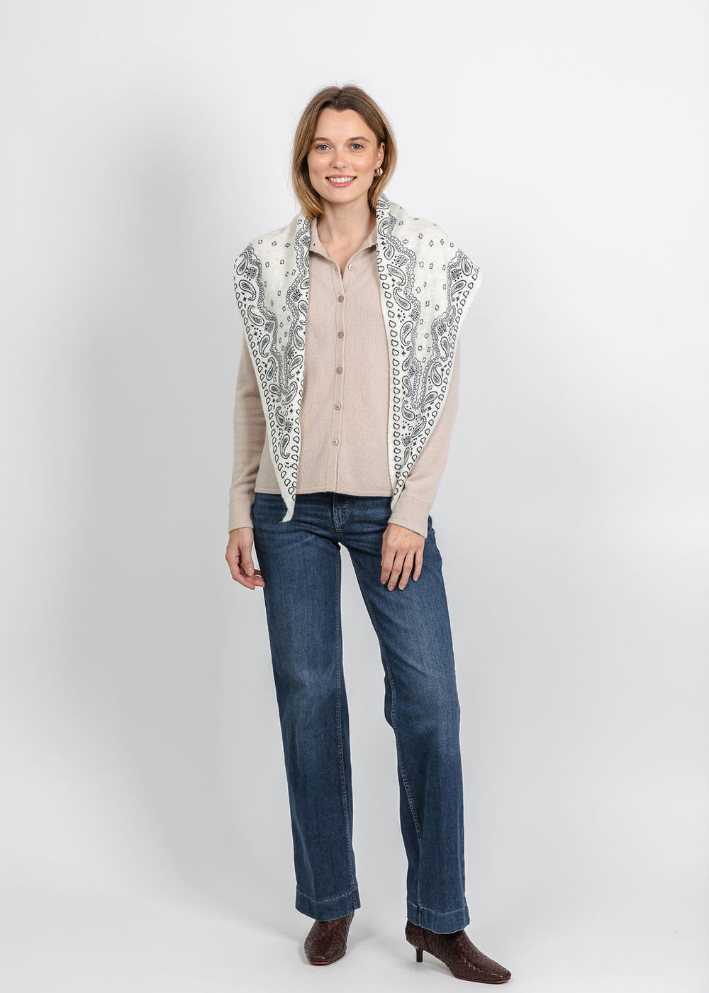 Oui Bandana Triangle Scarf in Off White available at Barbara Katz