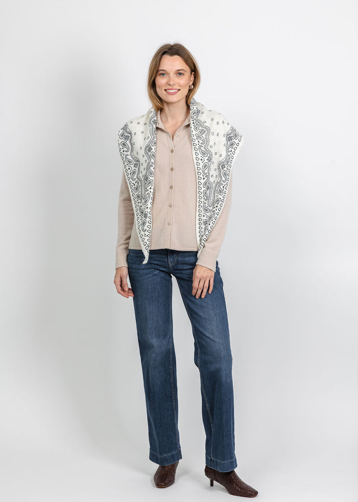Oui Bandana Triangle Scarf in Off White available at Barbara Katz