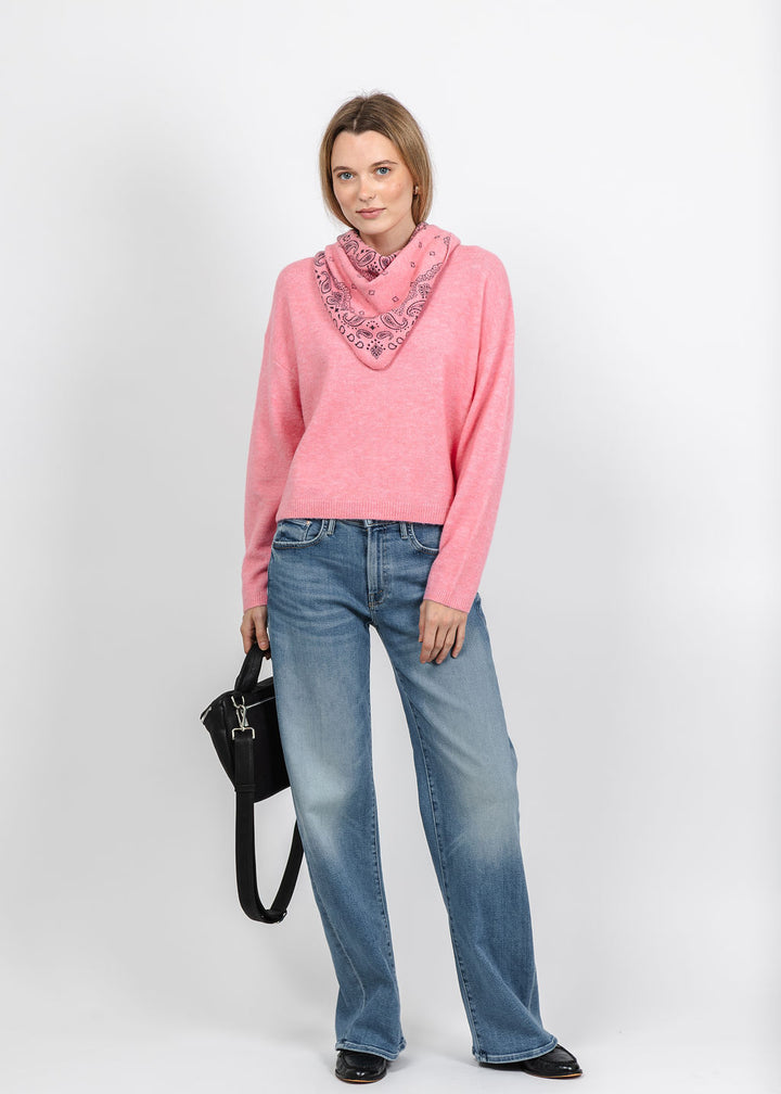 Oui Nila Cozy Crew Sweater and Bandana Triangle Scarf in Rose Elegance available at Barbara Katz