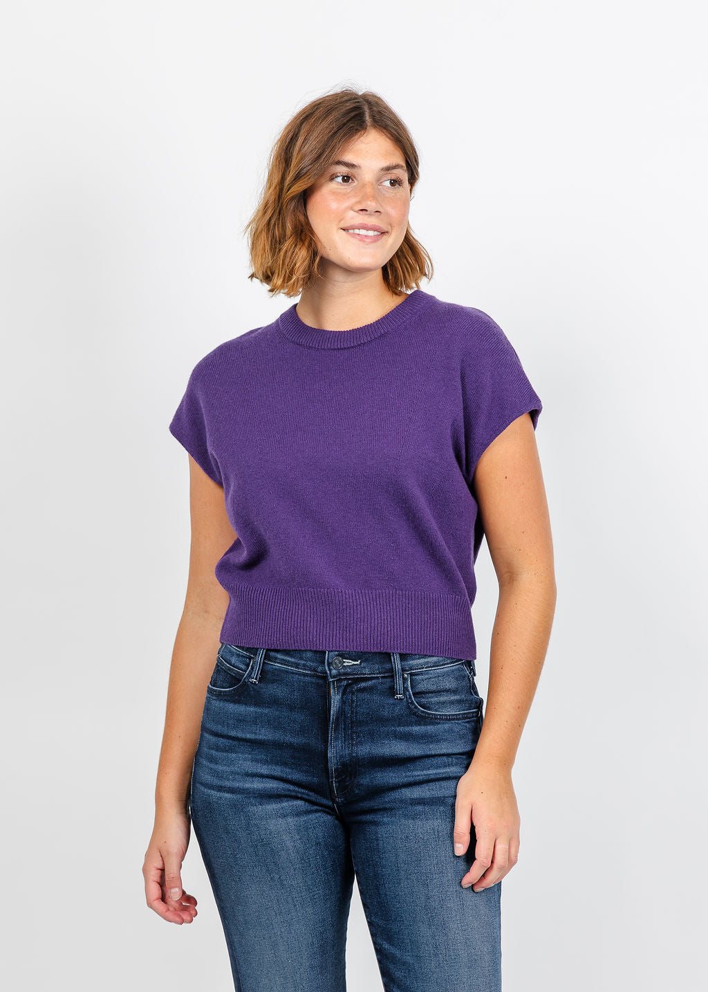 Oui Cap Sleeve Sweater in Ultra Violet available at Barbara Katz
