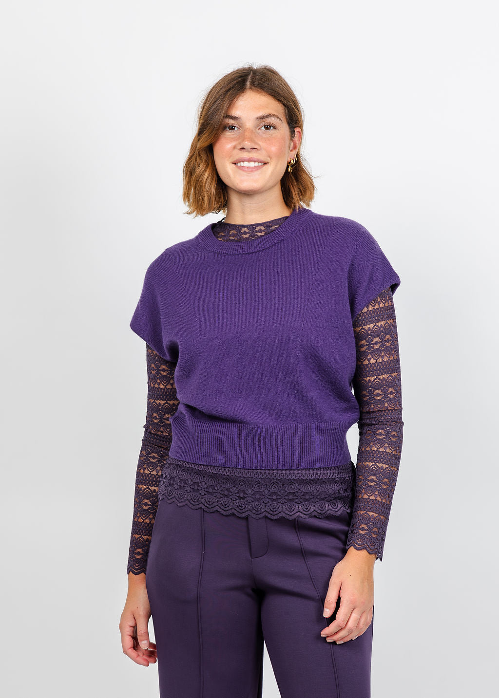 Oui Cap Sleeve Sweater in Ultra Violet available at Barbara Katz