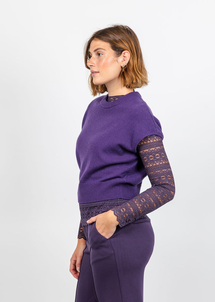 Oui Cap Sleeve Sweater in Ultra Violet available at Barbara Katz