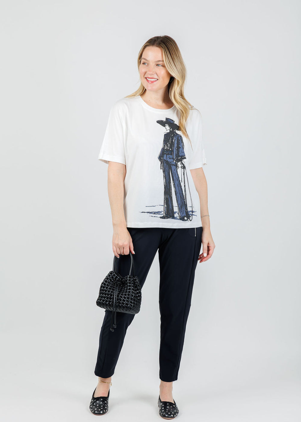 Oui Cloud Dancer Top in White/Multi available at Barbara Katz