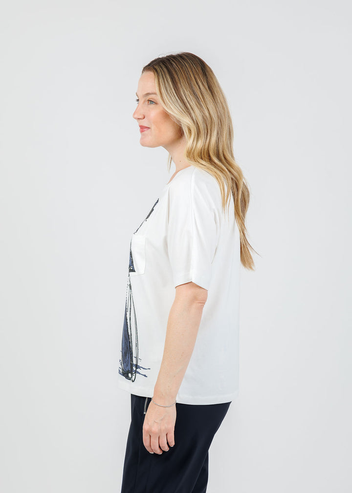 Oui Cloud Dancer Top in White/Multi available at Barbara Katz