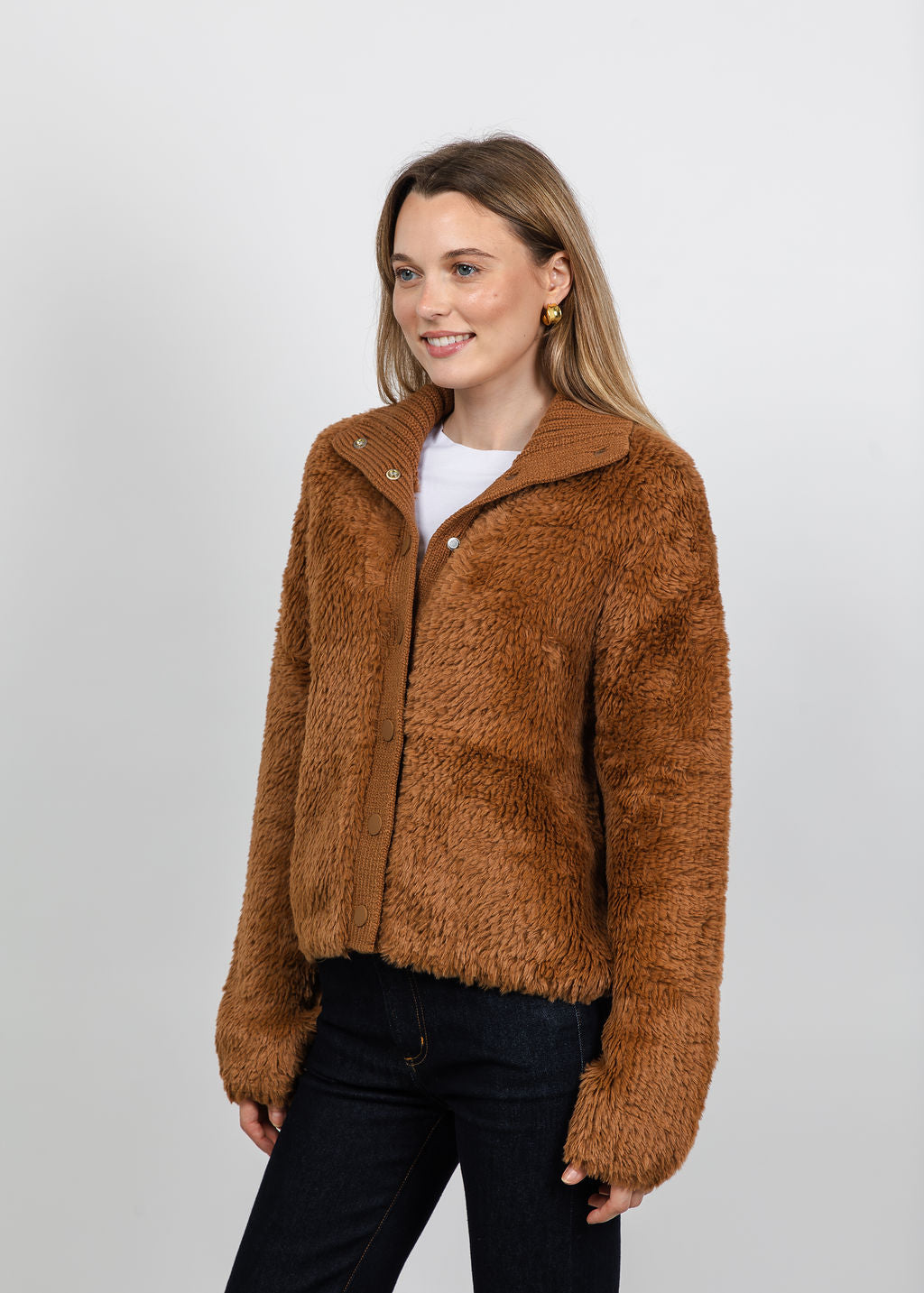 Oui Cozy Button Jacket in Light Rosewood available at Barbara Katz