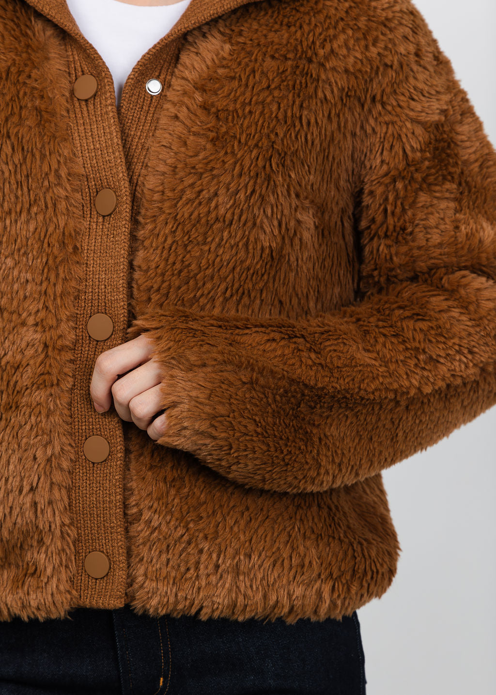 Oui Cozy Button Jacket in Light Rosewood available at Barbara Katz