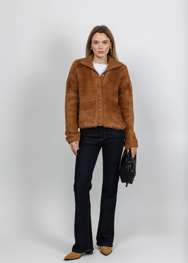 Oui Cozy Button Jacket in Light Rosewood available at Barbara Katz
