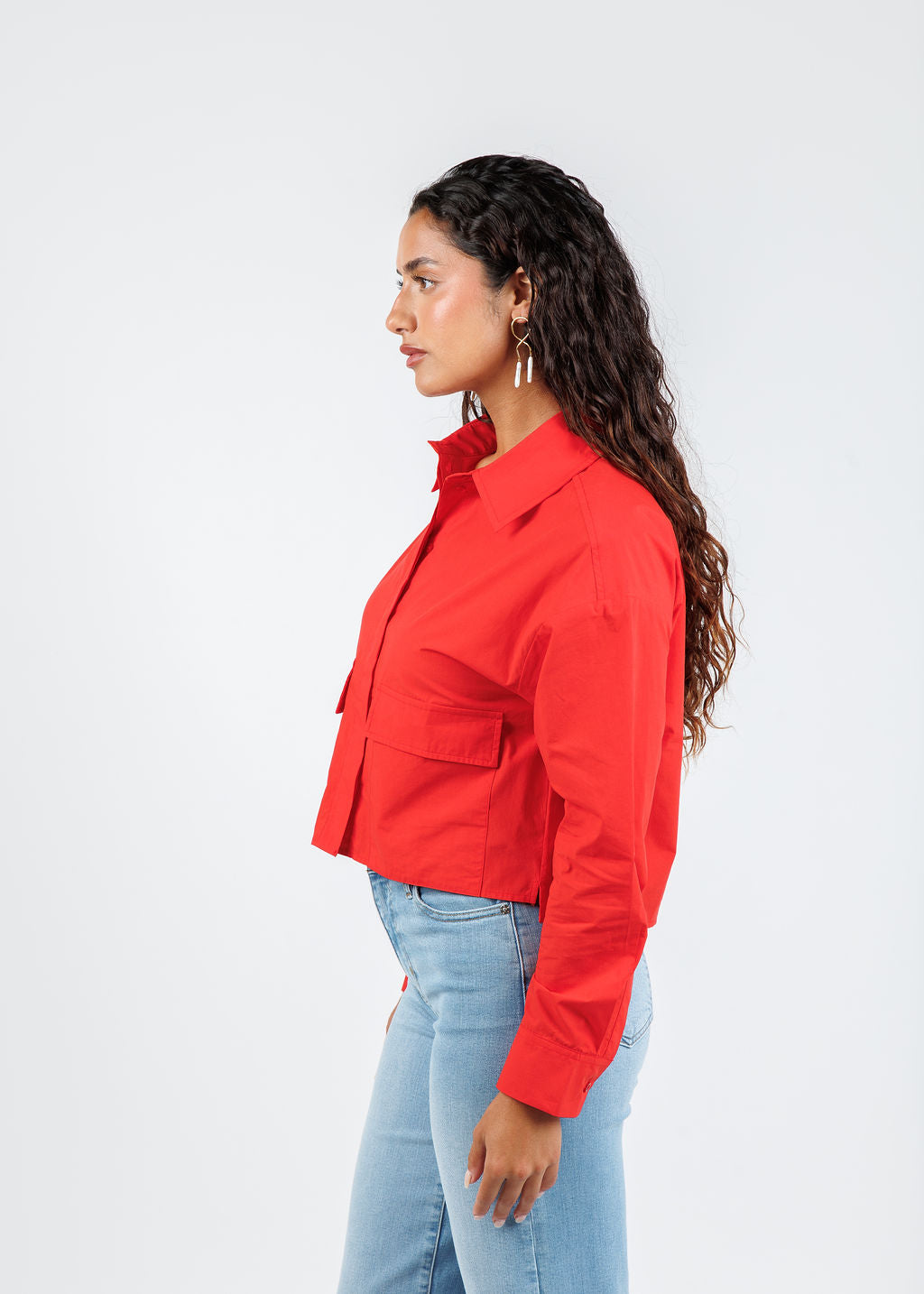 Oui Crop Boxy Blouse in Lipstick Red available at Barbara Katz