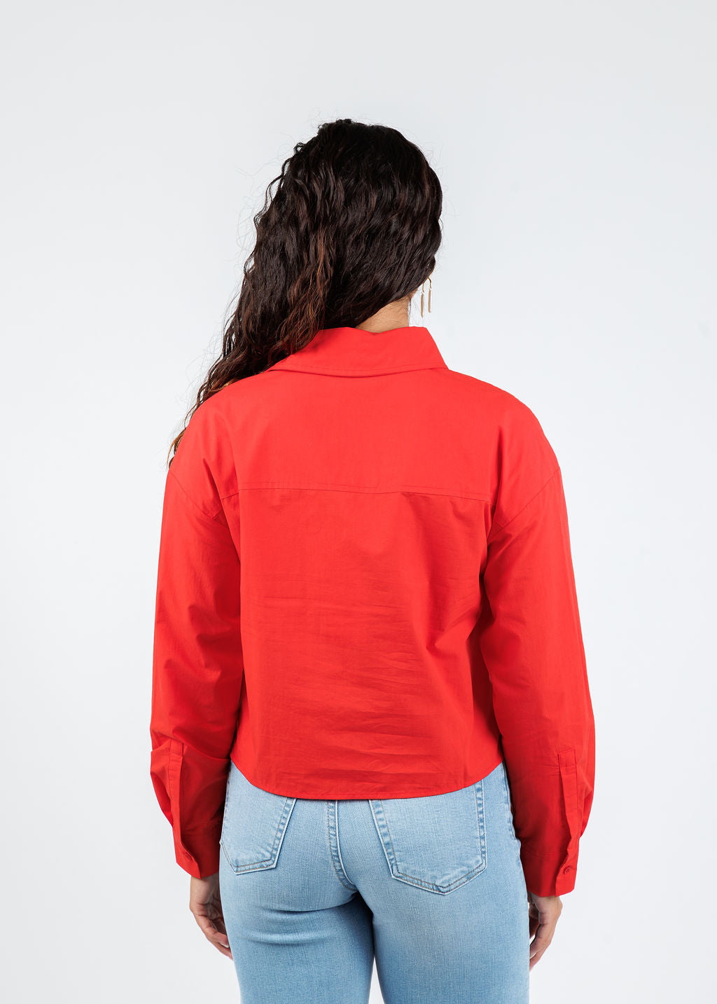 Oui Crop Boxy Blouse in Lipstick Red available at Barbara Katz