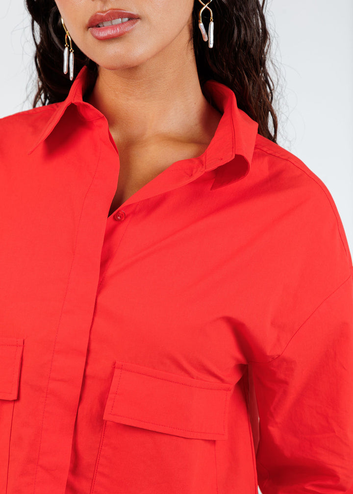 Oui Crop Boxy Blouse in Lipstick Red available at Barbara Katz