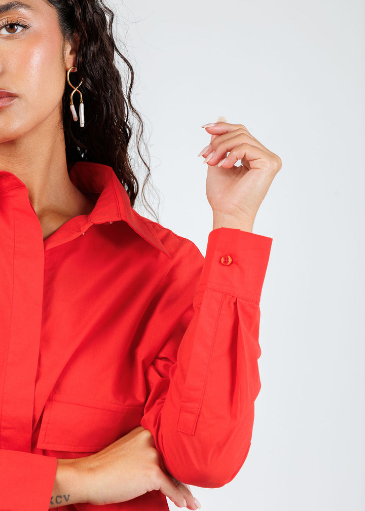 Oui Crop Boxy Blouse in Lipstick Red available at Barbara Katz