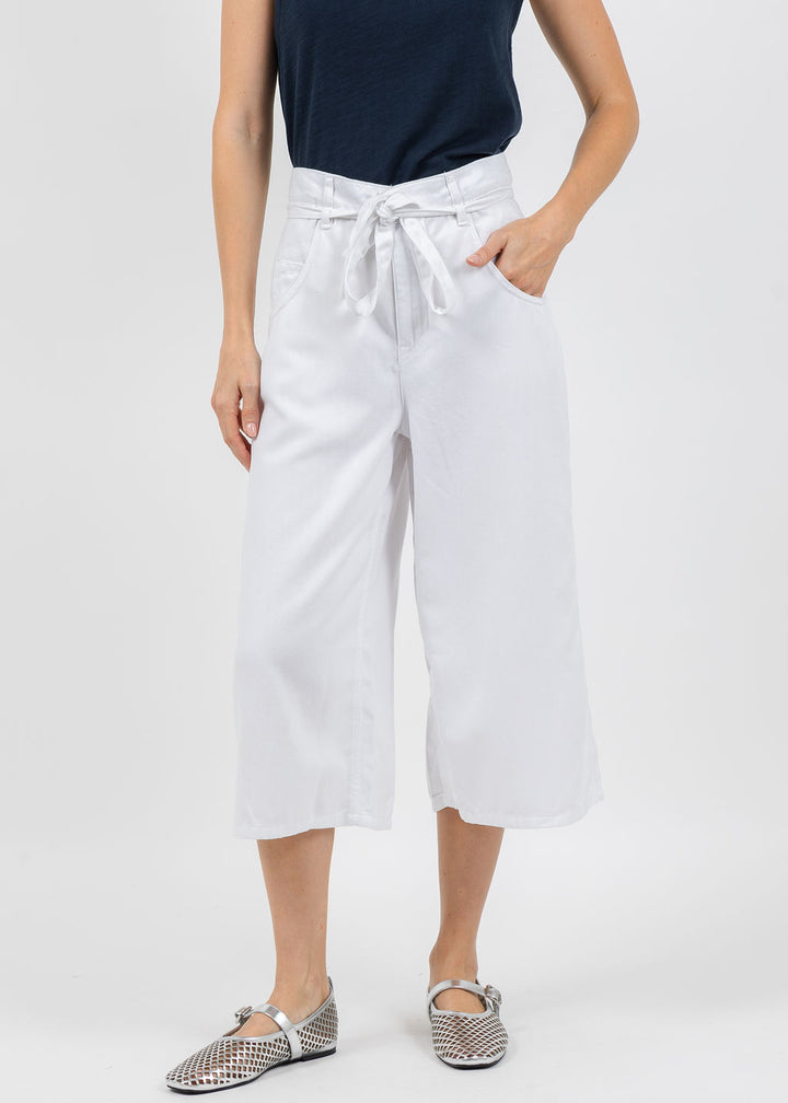 Oui Crop Wide Leg Pants in Optic White available at Barbara Katz