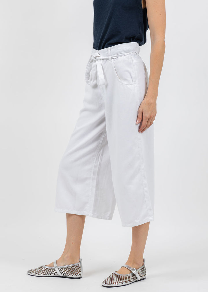 Oui Crop Wide Leg Pants in Optic White available at Barbara Katz
