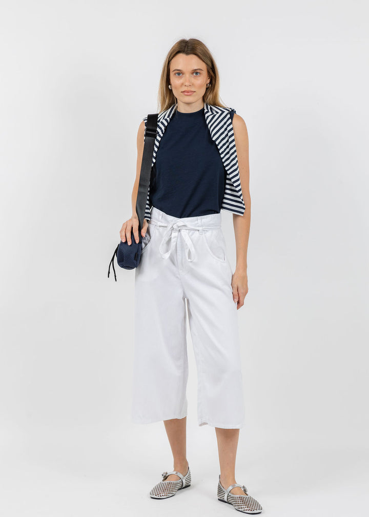 Oui Crop Wide Leg Pants in Optic White available at Barbara Katz
