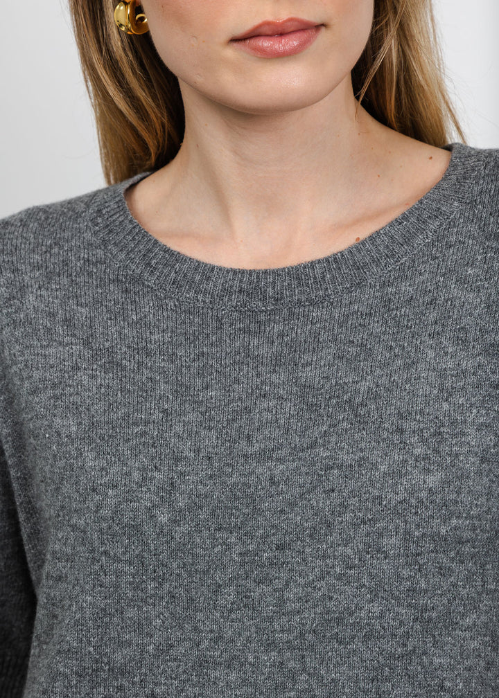Oui Denim Pocket Sweater in Grey available at Barbara Katz