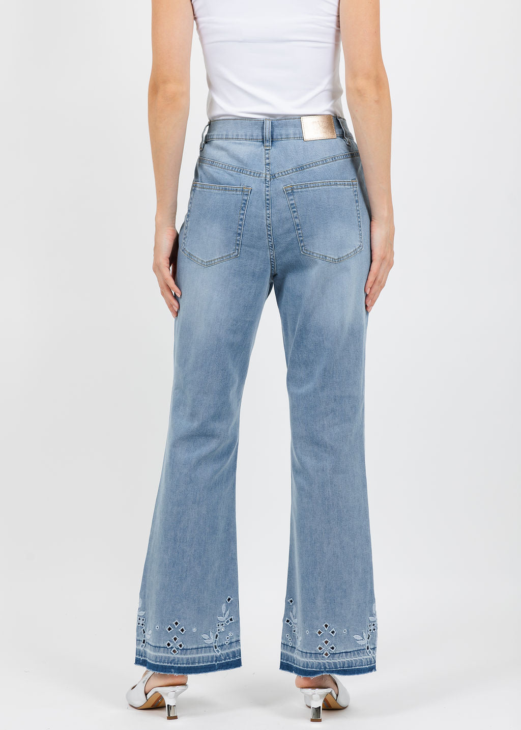 Oui Embroidered Bootcut Jeans in Blue available at Barbara Katz