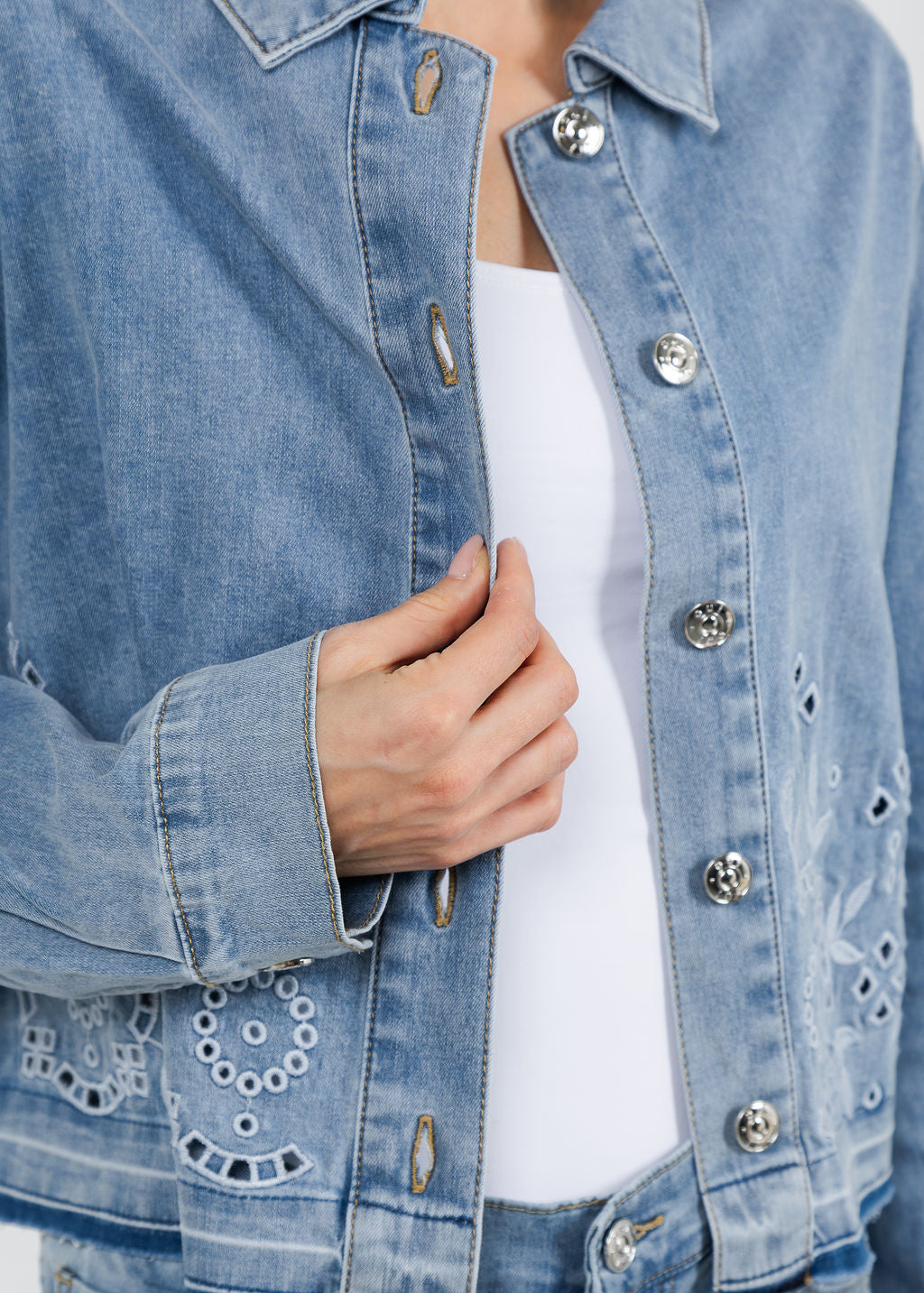 Oui Embroidered Denim Jacket - Blue – Barbara Katz
