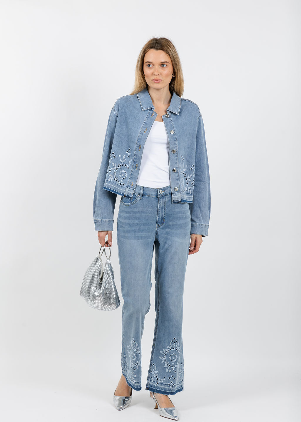 Oui Embroidered Bootcut Jeans - Blue – Barbara Katz