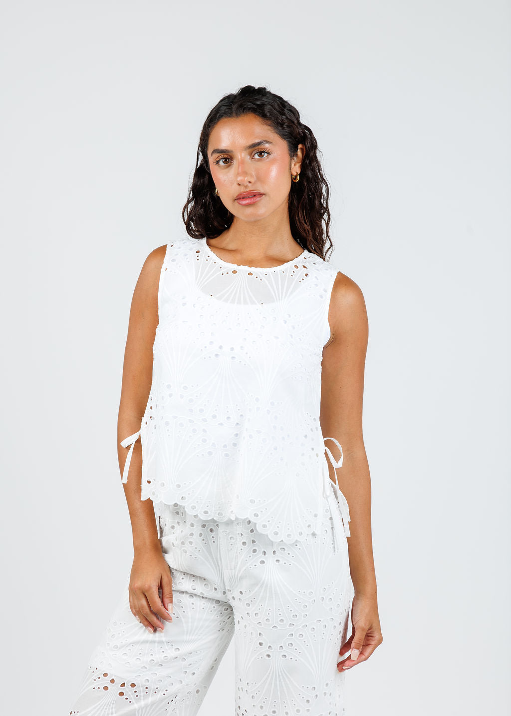 Oui Eyelet Sleeveless Top in Cloud Dancer available at Barbara Katz