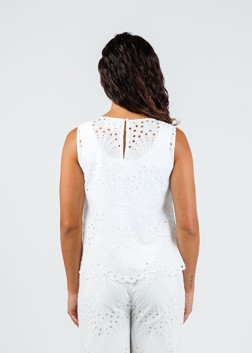 Oui Eyelet Sleeveless Top in Cloud Dancer available at Barbara Katz