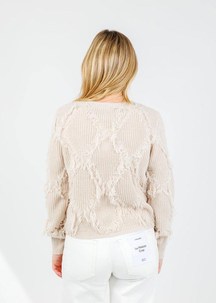 Oui Fabiola Fringe Pullover in Beige Melange available at Barbara Katz