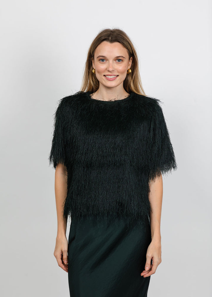 Oui Fringe Top in Scarab available at Barbara Katz