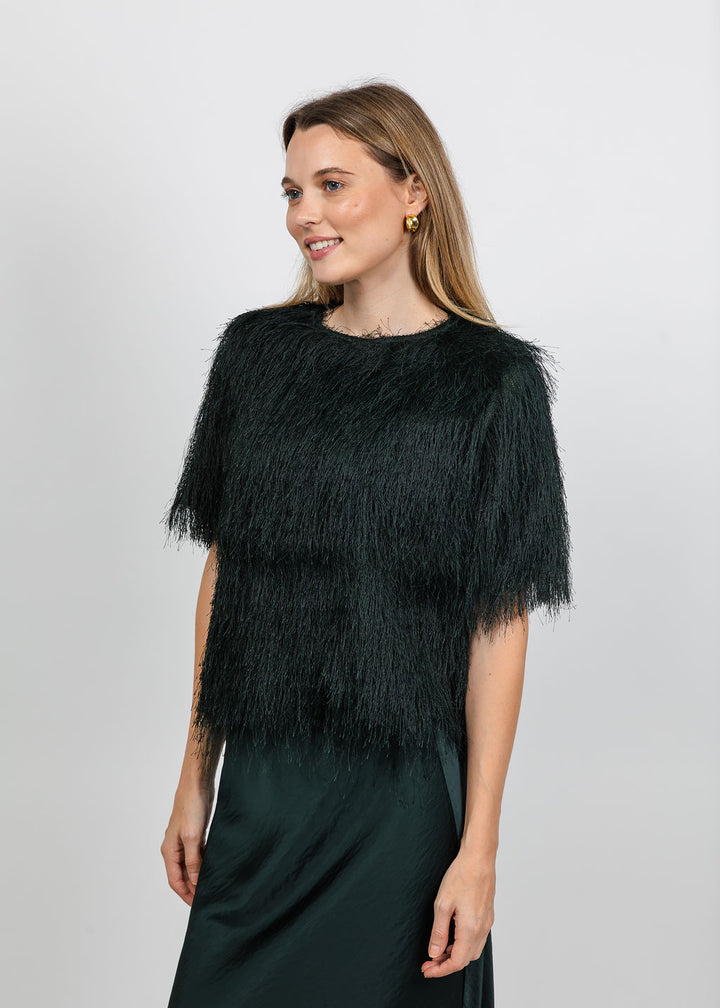 Oui Fringe Top in Scarab available at Barbara Katz