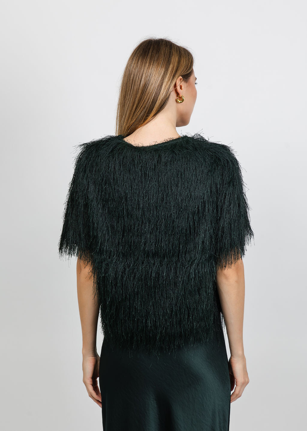 Oui Fringe Top in Scarab available at Barbara Katz