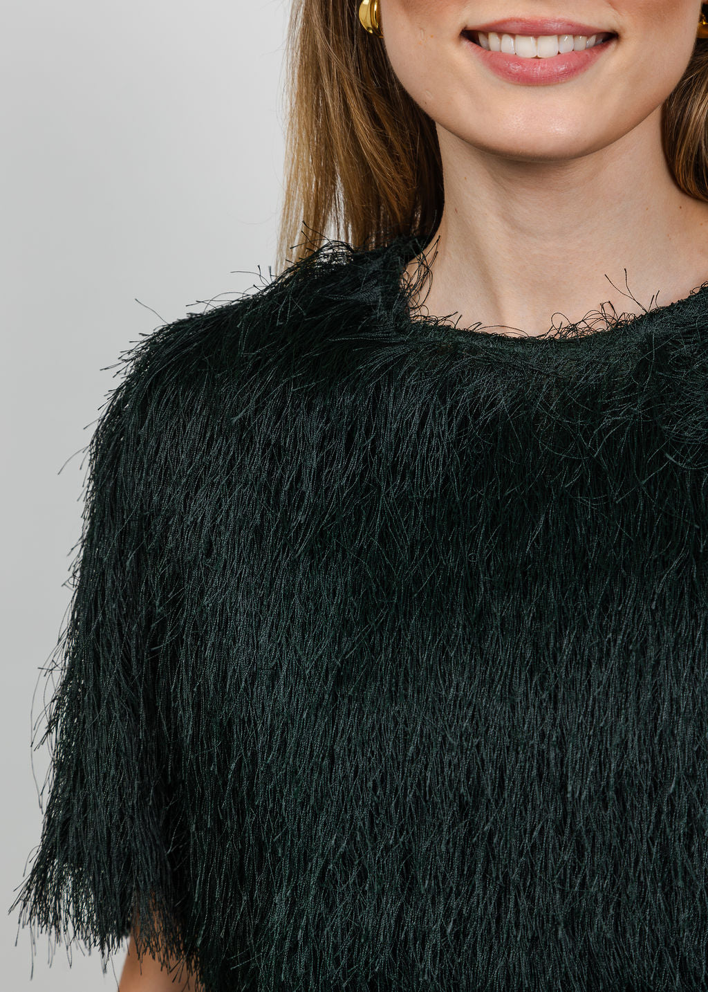 Oui Fringe Top in Scarab available at Barbara Katz