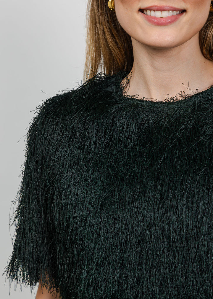 Oui Fringe Top in Scarab available at Barbara Katz